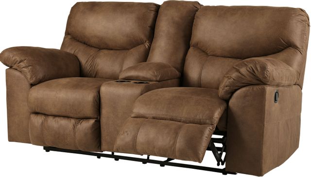 Signature Design by Ashley® Boxberg Teak Double Reclining Loveseat with Console 1