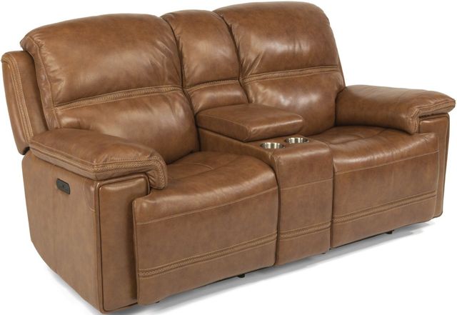 Flexsteel® Fenwick Brown Power Reclining Loveseat with Console and Power Headrests-0