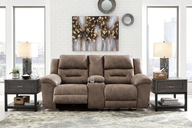 Signature Design by Ashley® Stoneland Chocolate Double Reclining Console Loveseat 2