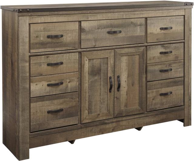 Signature Design by Ashley® Trinell Rustic Brown Dresser and Mirror with Fireplace 2
