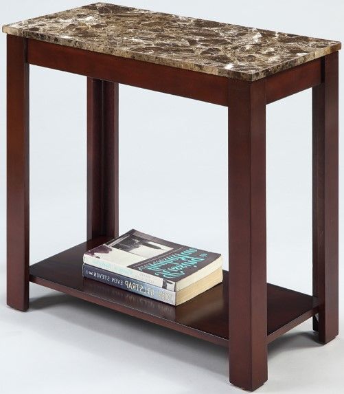 Crown Mark Devon Brown Chairside Table with Faux Marble Top-3
