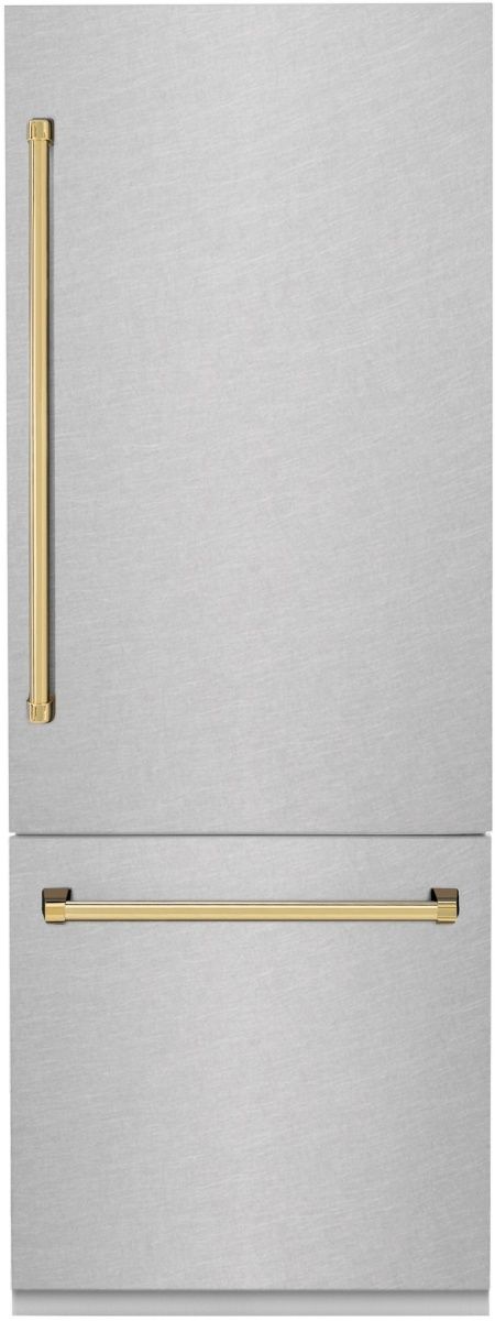 ZLINE Autograph Edition 30 in. 16.1 Cu. Ft. DuraSnow® Stainless Steel Built In Bottom Freezer Refrigerator