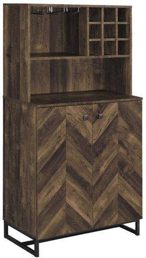 Coaster® Rustic Oak Herringbone/Gunmetal 2-Door Wine Cabinet