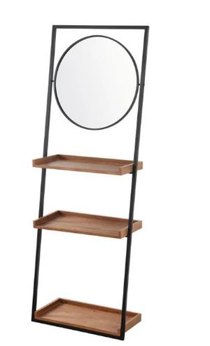 StyleCraft Natural Decorative Wall Shelf with Round Mirror