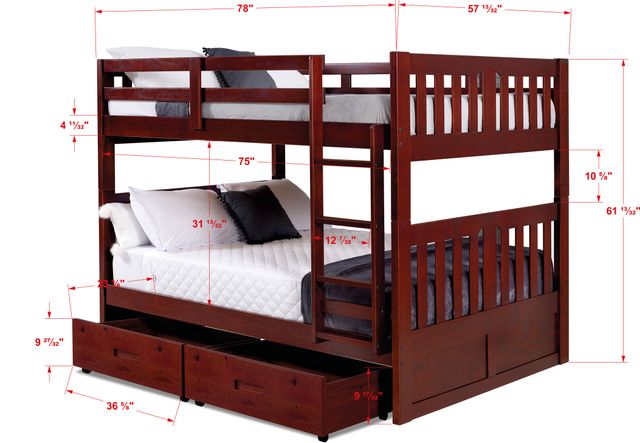 Donco Trading Company Merlot Full/Full Mission Bunkbed with Dual Underbed Drawers-1