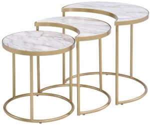 ACME Furniture Anpay 3-Piece Gold Nesting Table Set with White Faux Marble Top