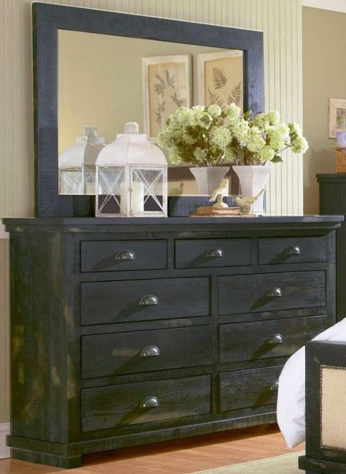 Progressive® Furniture Willow 2-Piece Distressed Black Dresser and Mirror Set