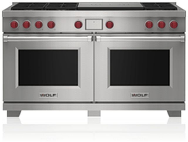 Wolf® 60"  Stainless Steel Freestanding Dual Fuel Range and French Top-0