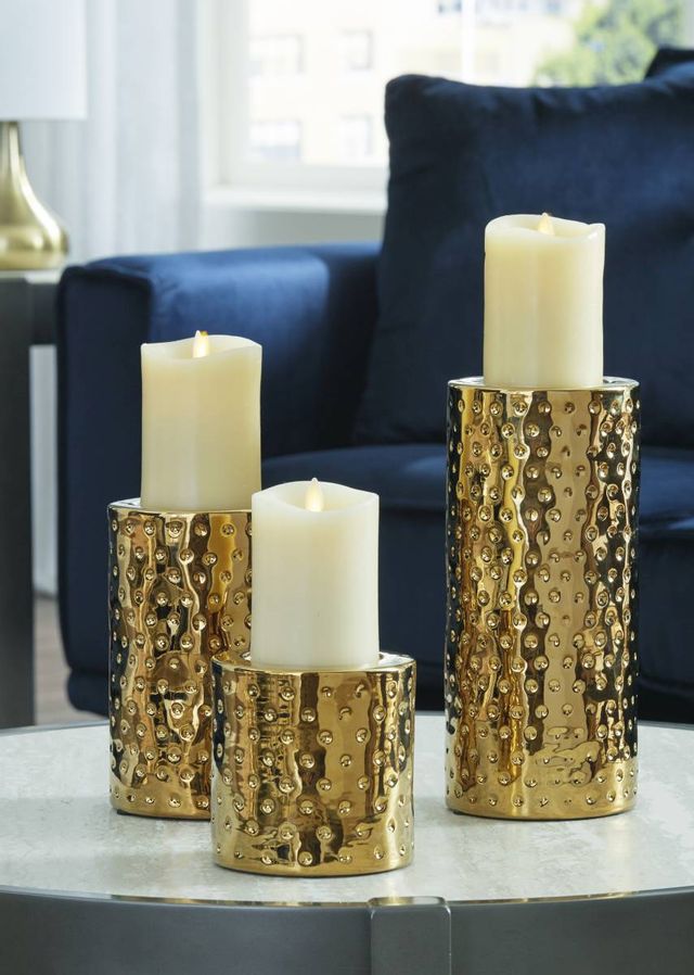 Signature Design by Ashley® Marisa 3-Piece Gold Candle Holders-2