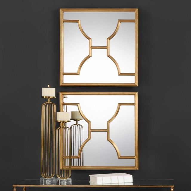 Uttermost® by Jim Parsons Misa 2-Piece Gold Square Mirrors-1