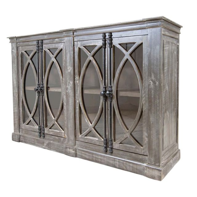 Rustic Imports Pescara 4-Door Weathered Glass Cabinet-1