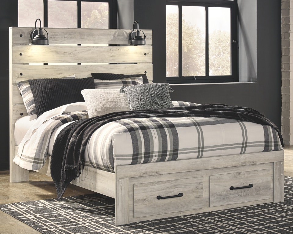 Signature Design By Ashley® Cambeck Whitewash Panel Bed With 2 Storage ...