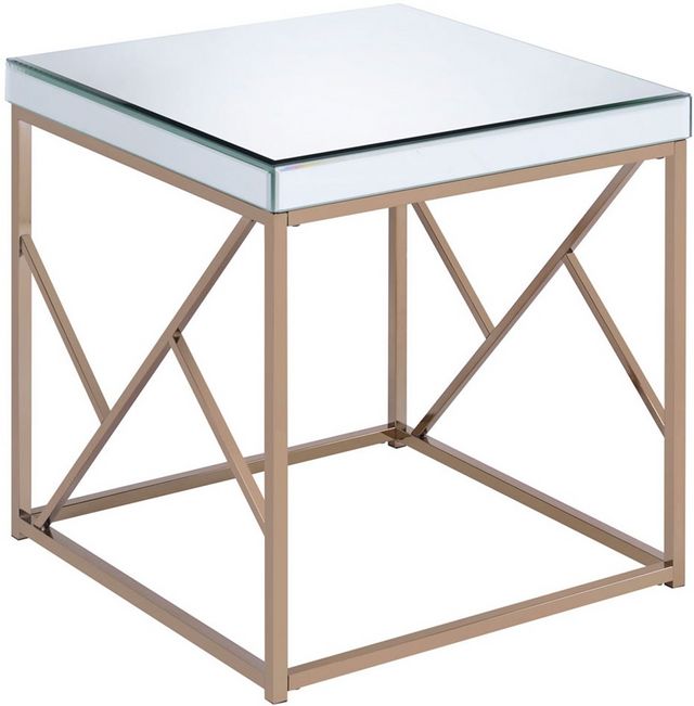 Steve Silver Co. Evelyn Mirrored Top End Table with Copper Chrome Base