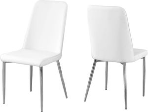 Dining Chair, Set Of 2, Side, Upholstered, Kitchen, Dining Room, Pu Leather Look, Metal, White, Chrome, Contemporary, Modern