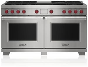 Wolf® 60" Stainless Steel Freestanding Dual Fuel Natural Gas Range and Infrared Charbroiler and Infrared Griddle