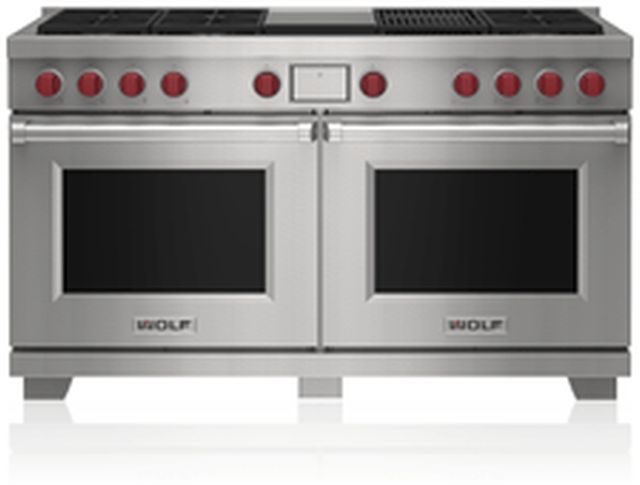 Wolf 60" Stainless Steel Freestanding Dual Fuel Range and Infrared Charbroiler and Infrared Griddle-0