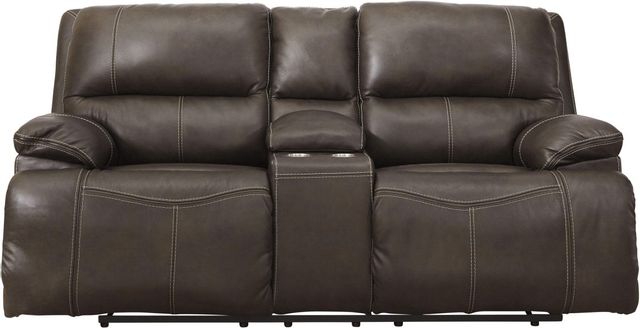 Signature Design by Ashley® Ricmen Walnut Power Reclining Loveseat with Console 1