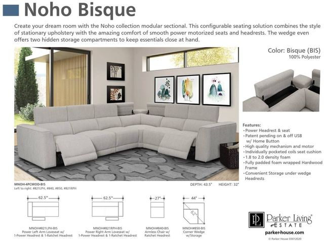 Parker House® Noho Bisque 4 Piece Sectional Sofa Set 3