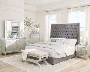 Coaster® Camille 4-Piece Grey/Metallic Mercury Queen Bedroom Set