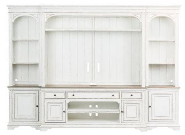 Liberty Magnolia Manor Antique White Entertainment Center With Piers-1