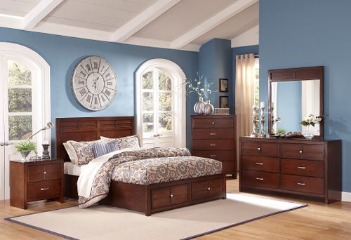 New Classic® Home Furnishings Kensington 5-Piece Burnished Cherry Queen Bedroom Set with Two Nightstands