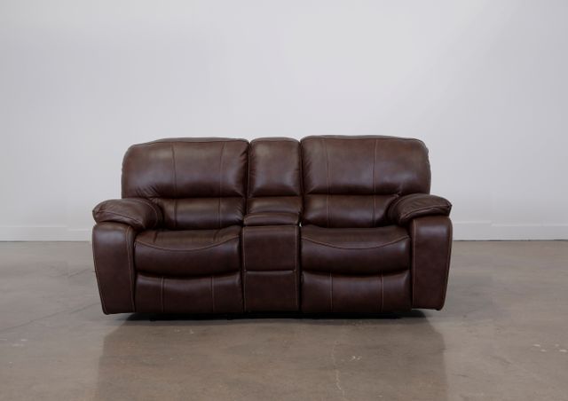 Man Wah Brown Leather Power Reclining Loveseat with Console-1