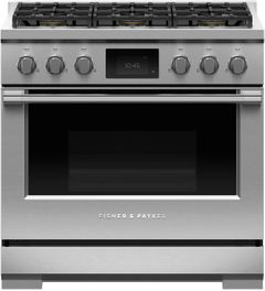 Fisher & Paykel Series 9 36" Stainless Steel with Black Glass Pro Style Dual Fuel Range