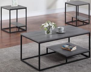 Crown Mark Macon 3-Piece Black/Gray Living Room Table Set