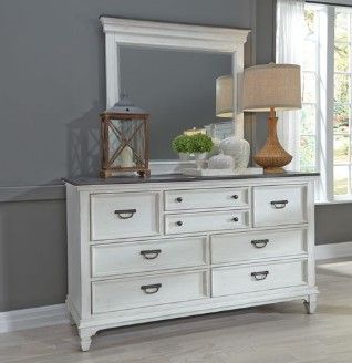 Liberty Allyson Park Wire Brushed White Dresser with Crown Mirror 9