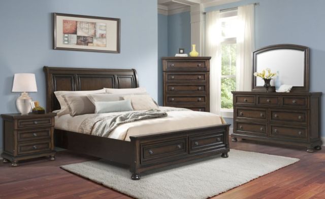 Elements International Kingston Cherry King Bed with Storage Footboard-1