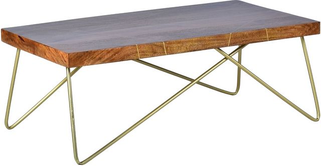 Steve Silver Co. Walter Warm Pine Cocktail Table with Brass Base