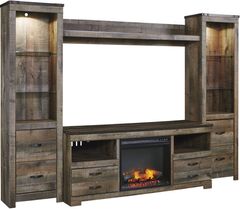 Signature Design by Ashley® Trinell 4-Piece Brown Entertainment Center with Electric Fireplace Insert and Glass Shelves