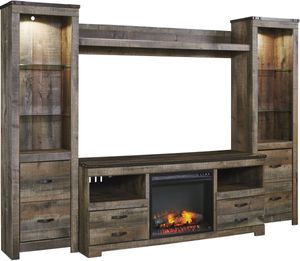 Signature Design by Ashley® Trinell 4-Piece Brown Entertainment Center with Electric Fireplace Insert and Glass Shelves