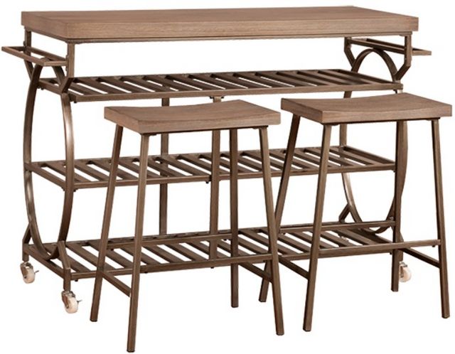 Hillsdale Furniture Paddock 3-Piece Brown Kitchen Cart with Kennon Stools-0