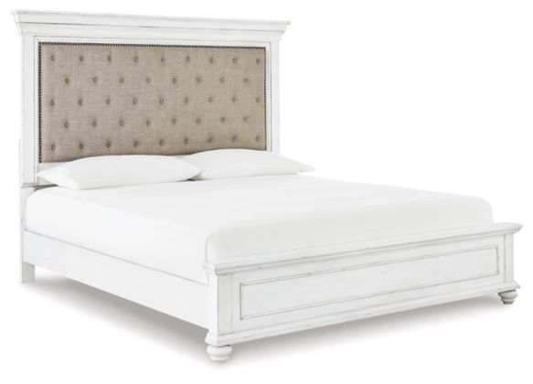 Benchcraft® Kanwyn Whitewash Upholstered Queen Panel Bed