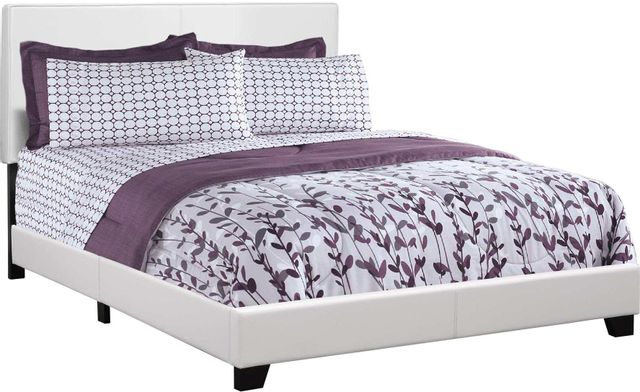 Monarch Specialties Inc. White Faux Leather Queen Bed