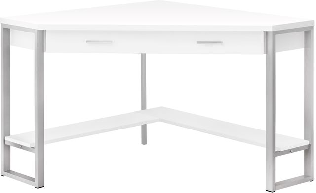 Monarch Specialties Inc. 42"L White and Silver Metal Corner Computer Desk