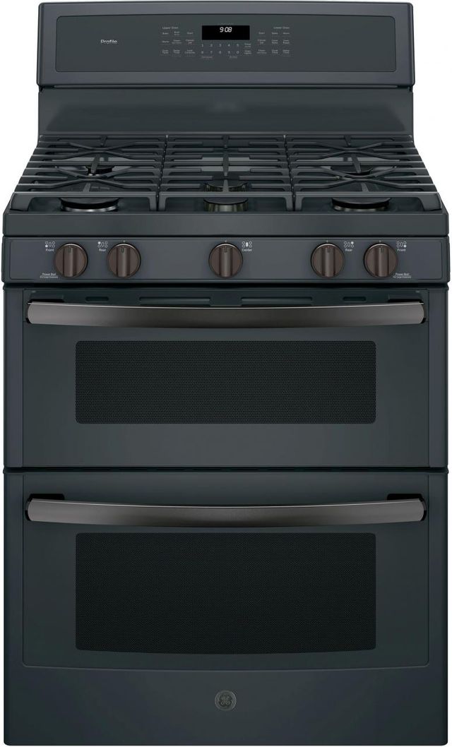 GE Profile™ 30" Black Slate Free Standing Gas Double Oven Convection Range
