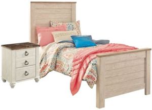 Signature Design by Ashley® Willowton 2-Piece Whitewash Twin Panel  Bed Set