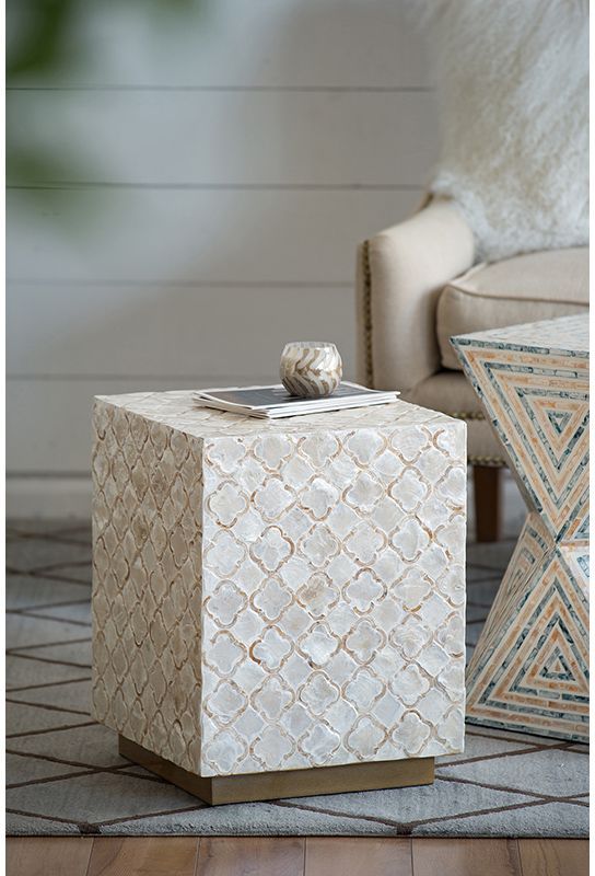 A & B Home Beige Square Stool-1