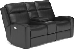 Flexsteel® Cody Dark Brown Power Reclining Loveseat with Console and Power Headrests