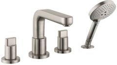 Hansgrohe Metris S Brushed Nickel 5.02 GPM 4-Hole Roman Tub Set Trim with Full Handles and 1.75 GPM Handshower