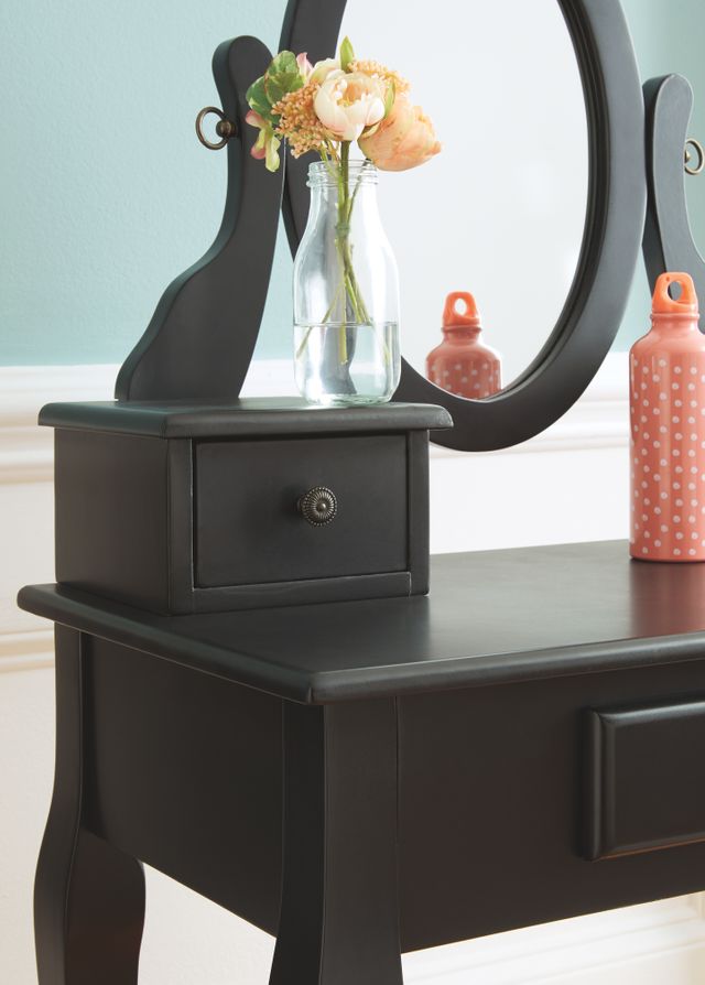 Signature Design by Ashley® Huey Vineyard Black Vanity with Mirror and Stool Set 3