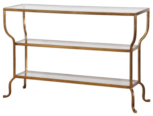 Uttermost® Deline Glass Top Console Table with Antiqued Gold Frame-1