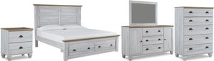 Signature Design by Ashley® Haven Bay 5-Piece Two-Tone King Panel Storage Bed Set