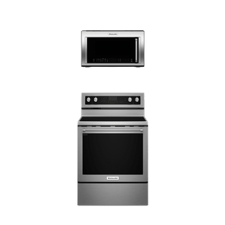 KitchenAid 2pc Stainless Steel Cooking Bundle - Freetanding Convection Electric Range and Convection OTR Microwave