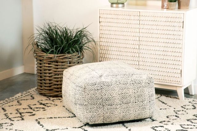 Coaster® Cream and Black Square Upholstered Floor Pouf-2