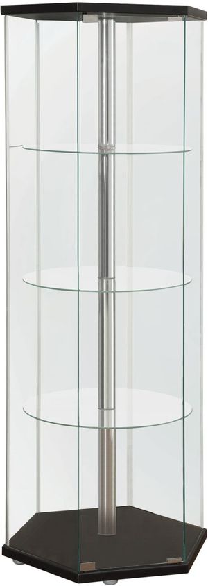 Coaster® Black/Clear 4-Shelf Hexagon Shaped Curio Cabinet