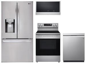 LG 4-piece French Door Refrigerator and Freestanding Electric Range Kitchen Package