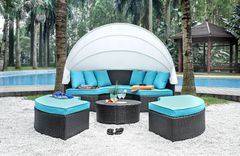 Furniture of America® Aria Light Brown Wicker/White Awning/Turquoise Cushion Patio Daybed Collection